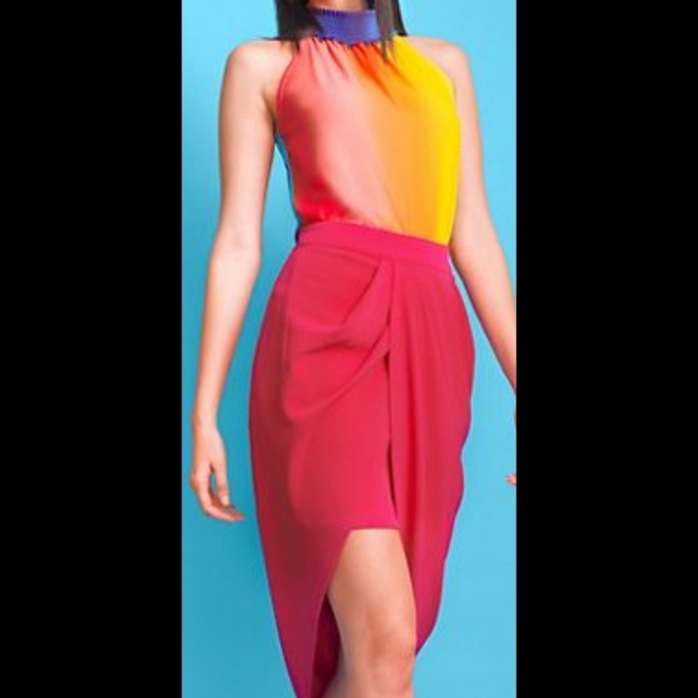 Rainbow Chiffon Mock Neck Blouse